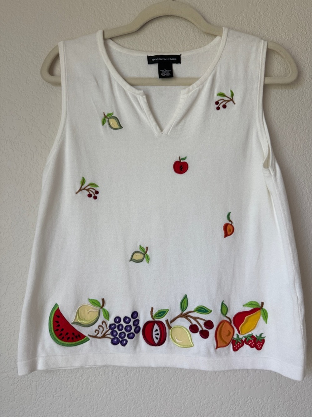Goodclothes Fruit Embroidered Tank Top White Cotton Cottagecore L
